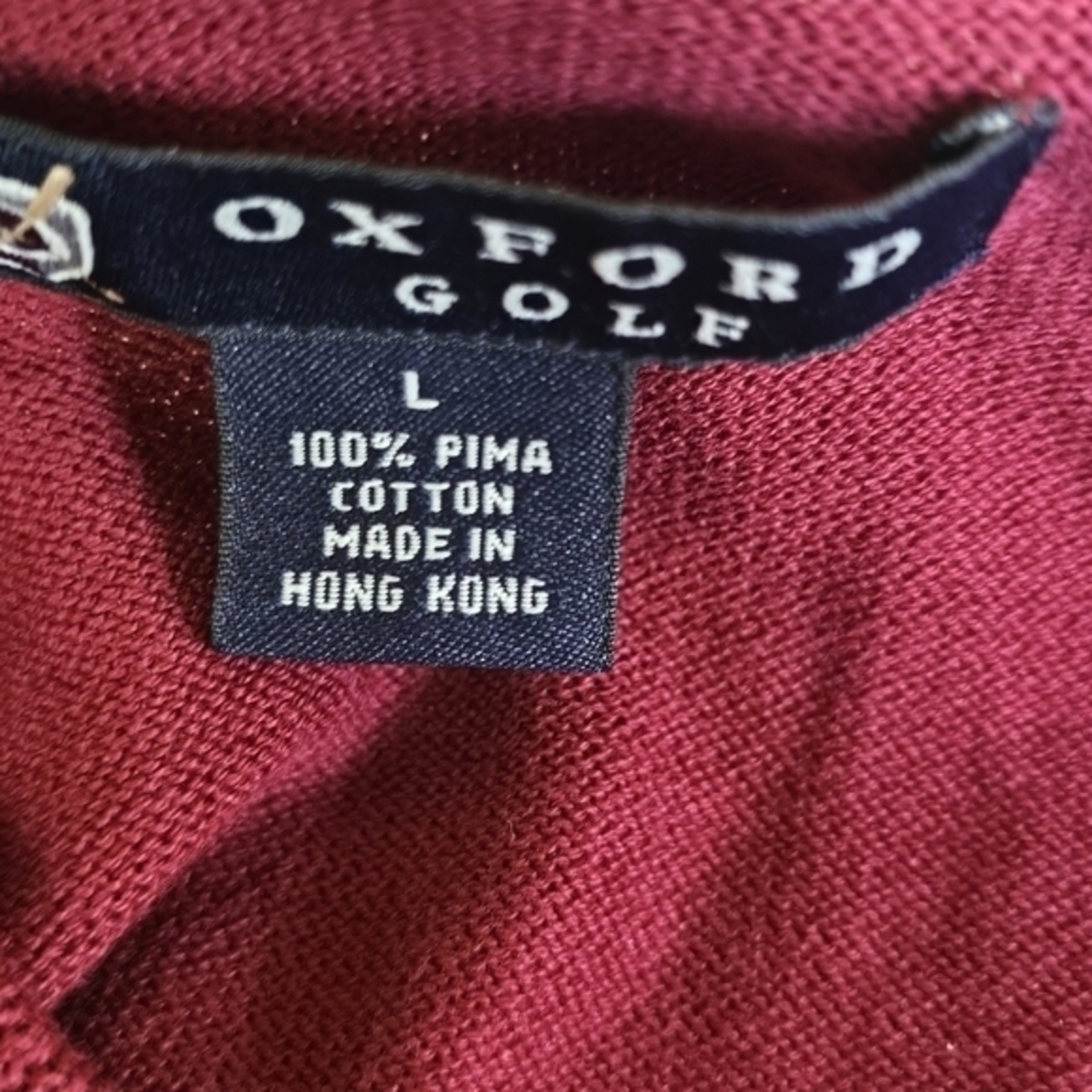 OXFORD GOLF Large Men’s Burgundy Pima Cotton V Neck Sweater CC Emblem Embroidery - Picture 3 of 7
